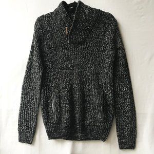 Vintage Alcott Italian Cable Sweater Black Cardigan Mens Size S Small Pockets